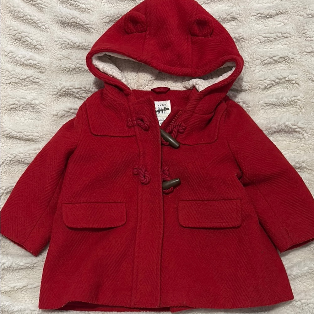 GAP Red Pea Coat with Hood and Toggle Closures